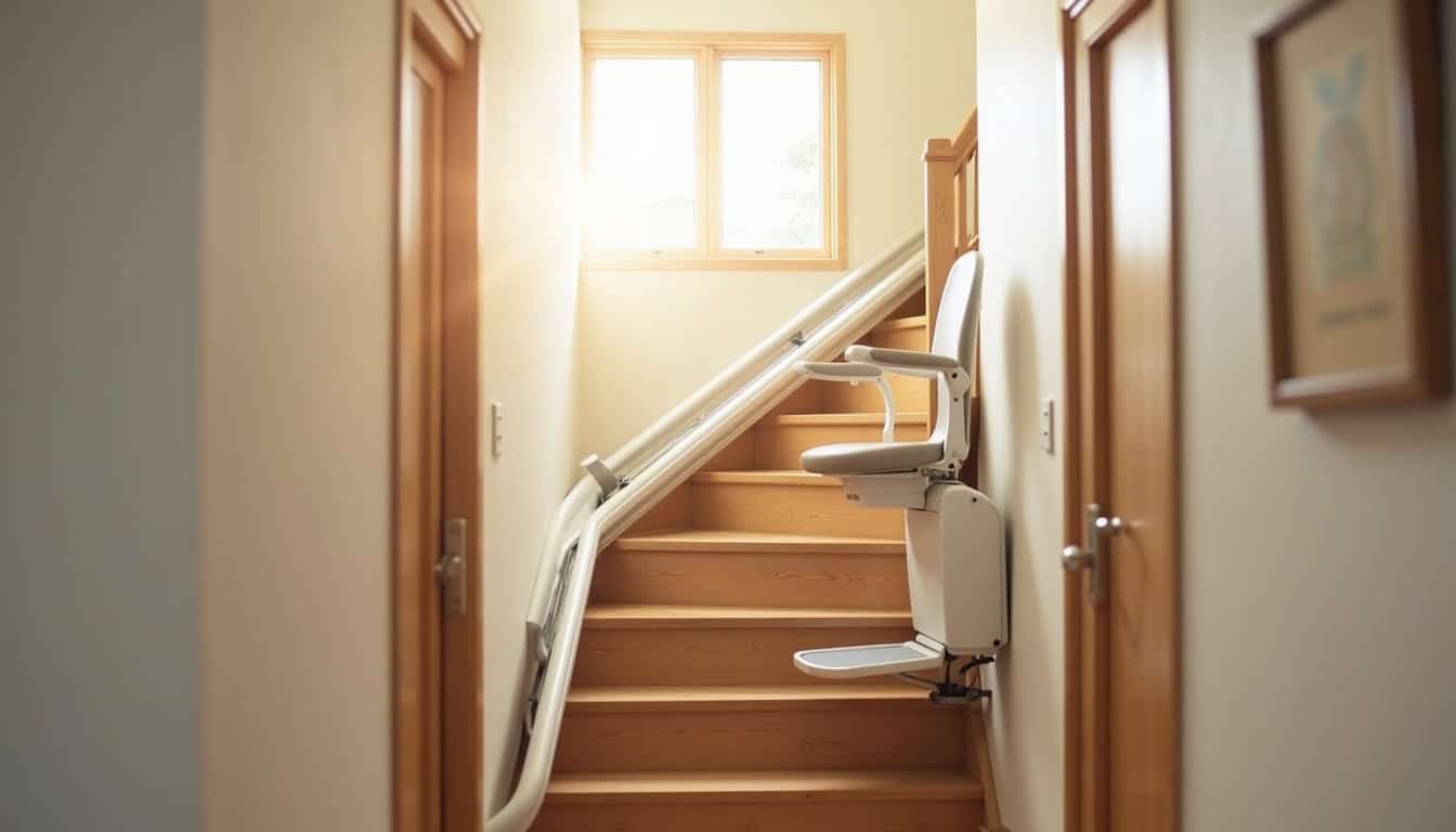 Monte-escalier droit installé sur un escalier intérieur rectiligne dans une maison à La Salvetat-Saint-Gilles