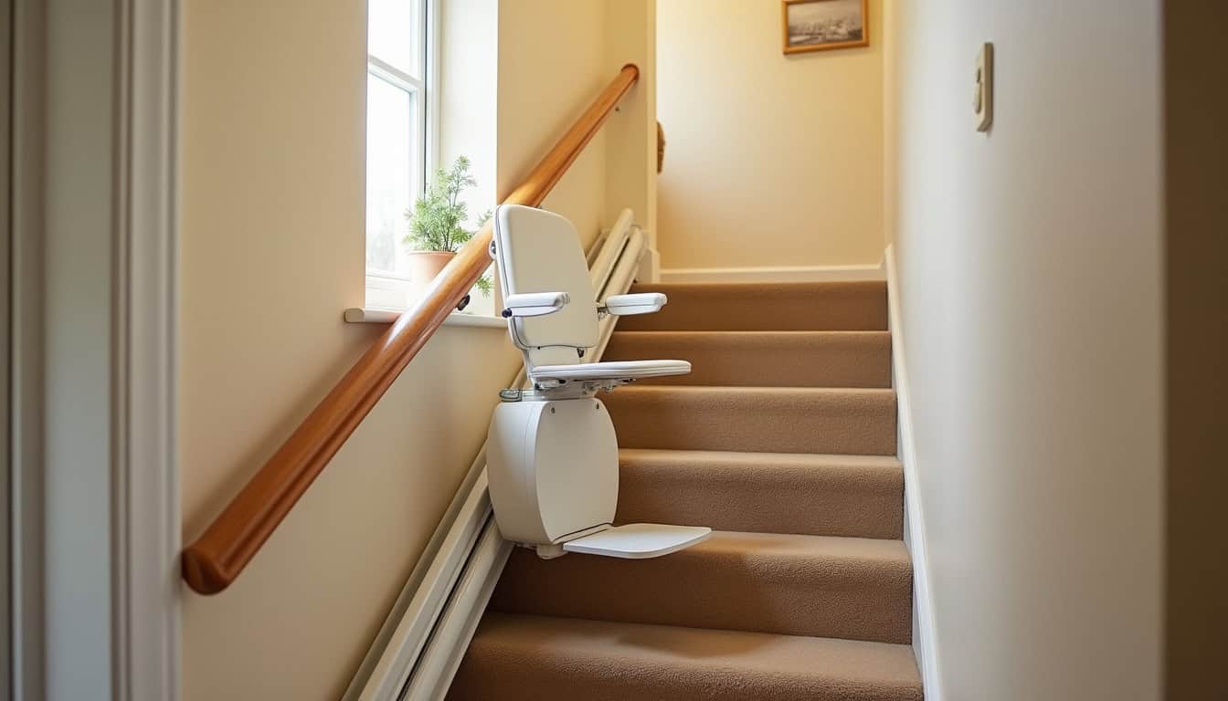 Monte-escalier droit installé sur un escalier intérieur