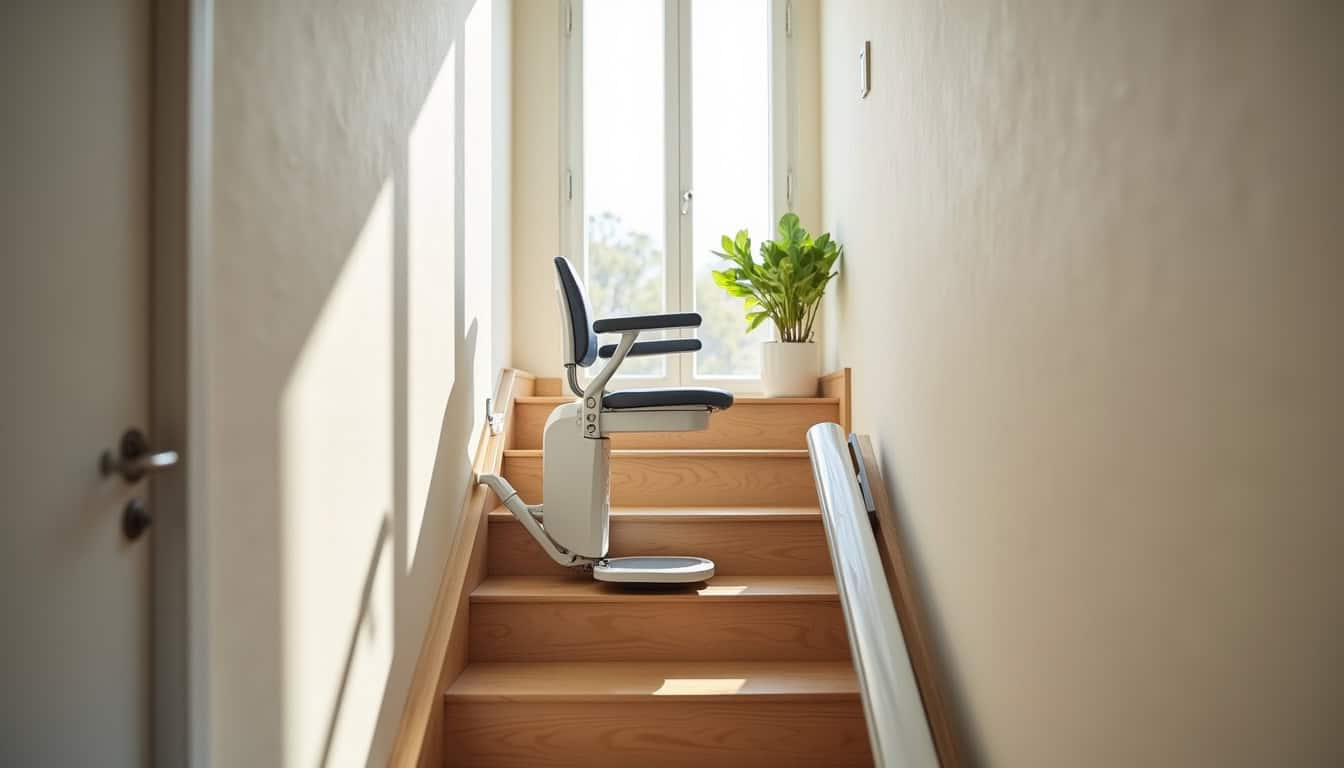 Monte-escalier droit installé sur un escalier rectiligne à Grande-Synthe