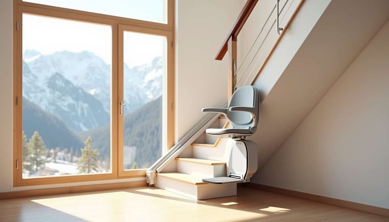Monte-escalier droit installé sur un escalier rectiligne à Saint-Gervais-les-Bains