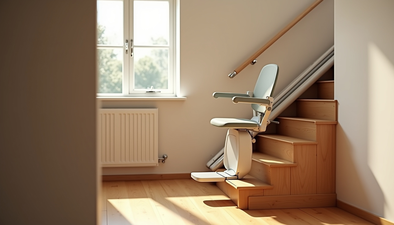 Monte-escalier droit installé sur un escalier simple dans une maison à Fontenay