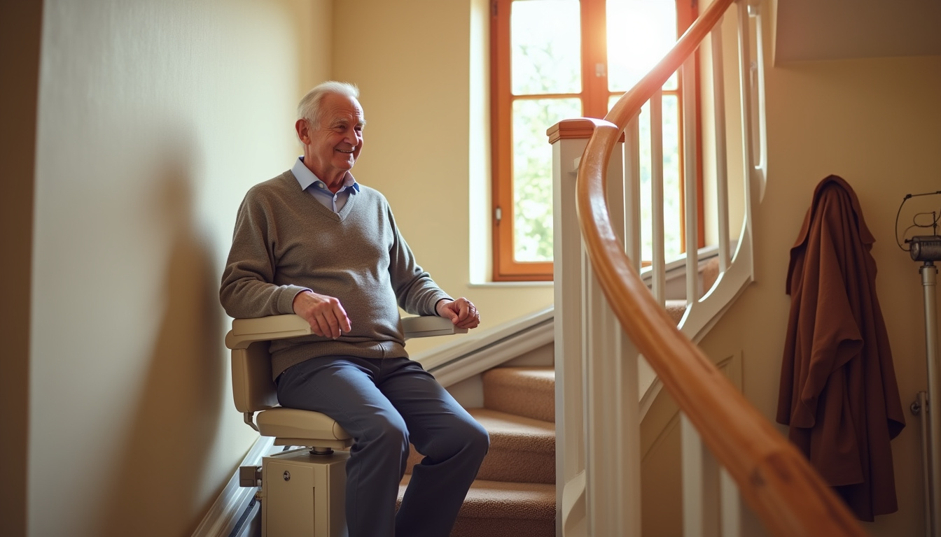 Monte-escalier électrique en fonctionnement dans une maison de Besné