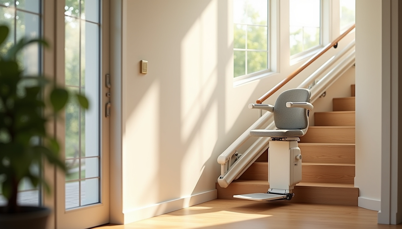Monte-escalier électrique installé dans une maison à Saint-Aubert, vu depuis l