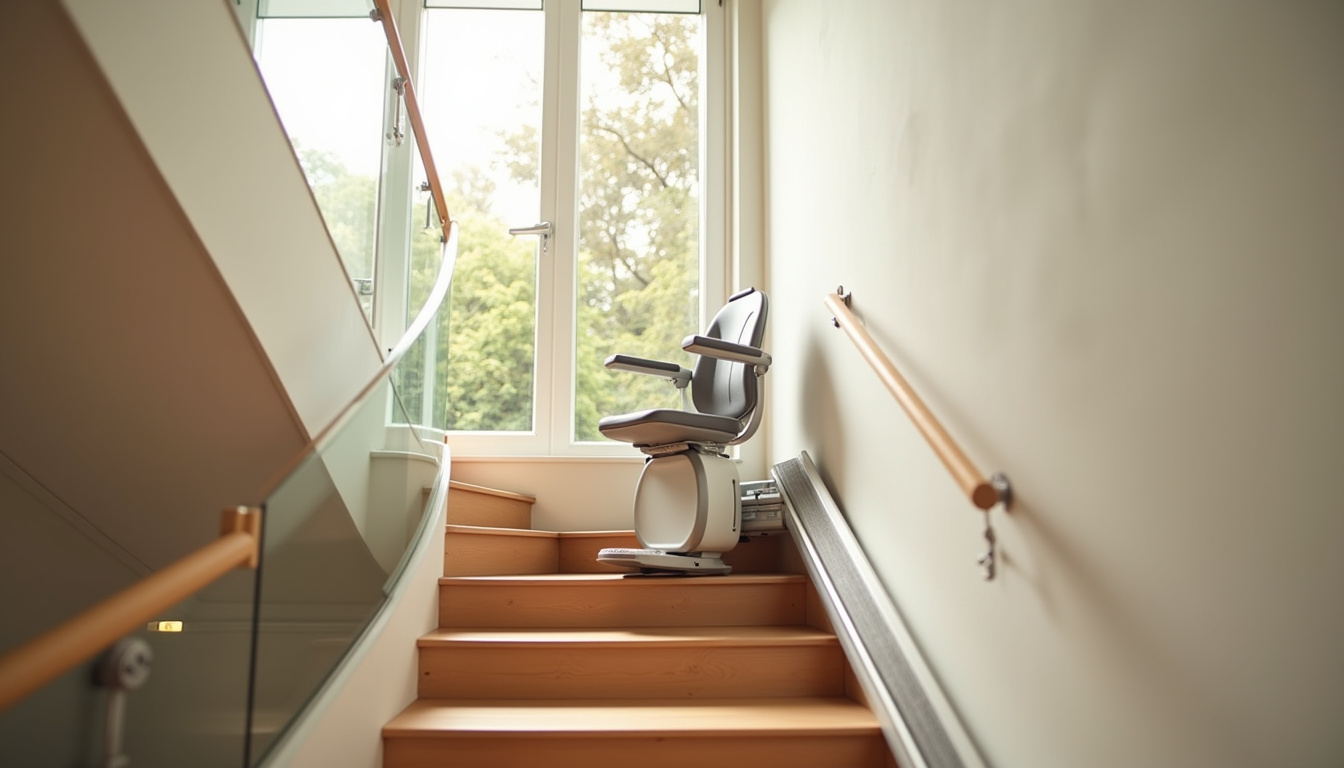 Monte-escalier en fonctionnement dans un escalier intérieur à Seraincourt