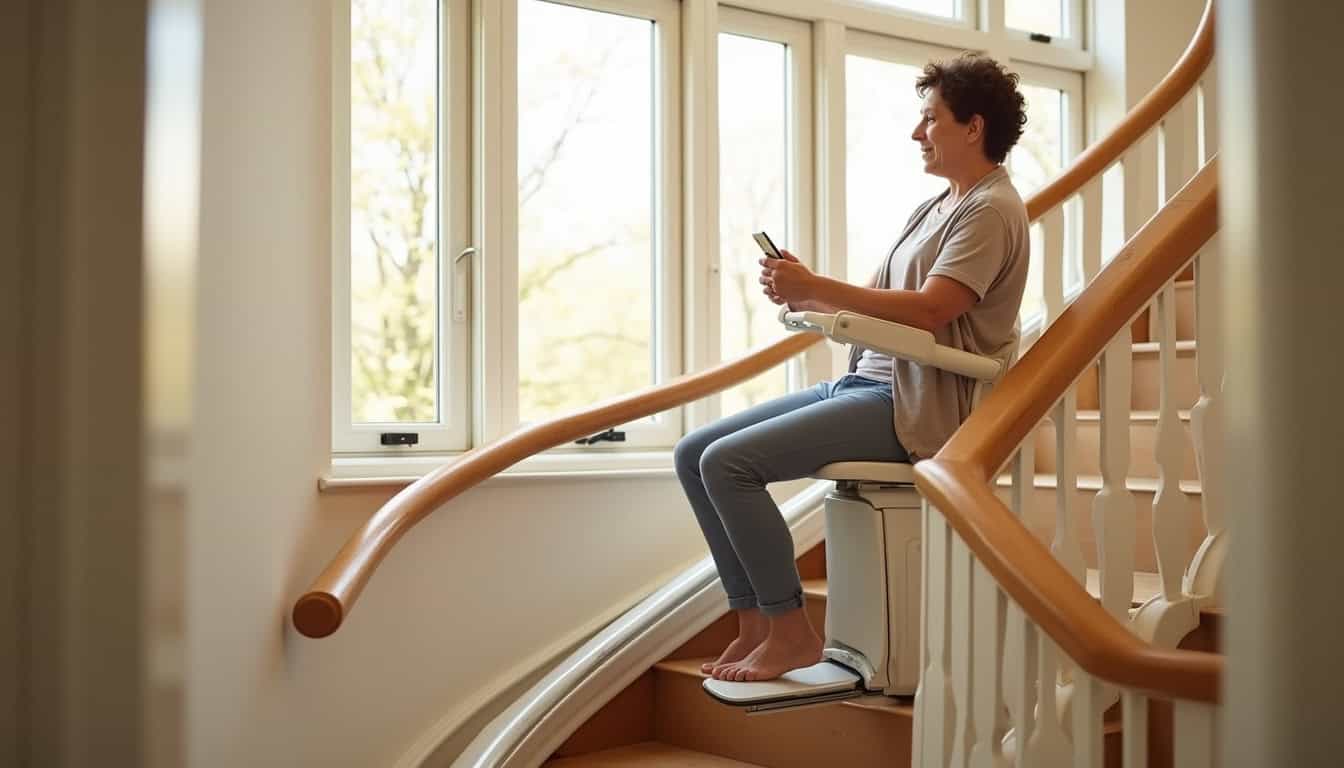 Monte-escalier en fonctionnement dans une maison avec un utilisateur s