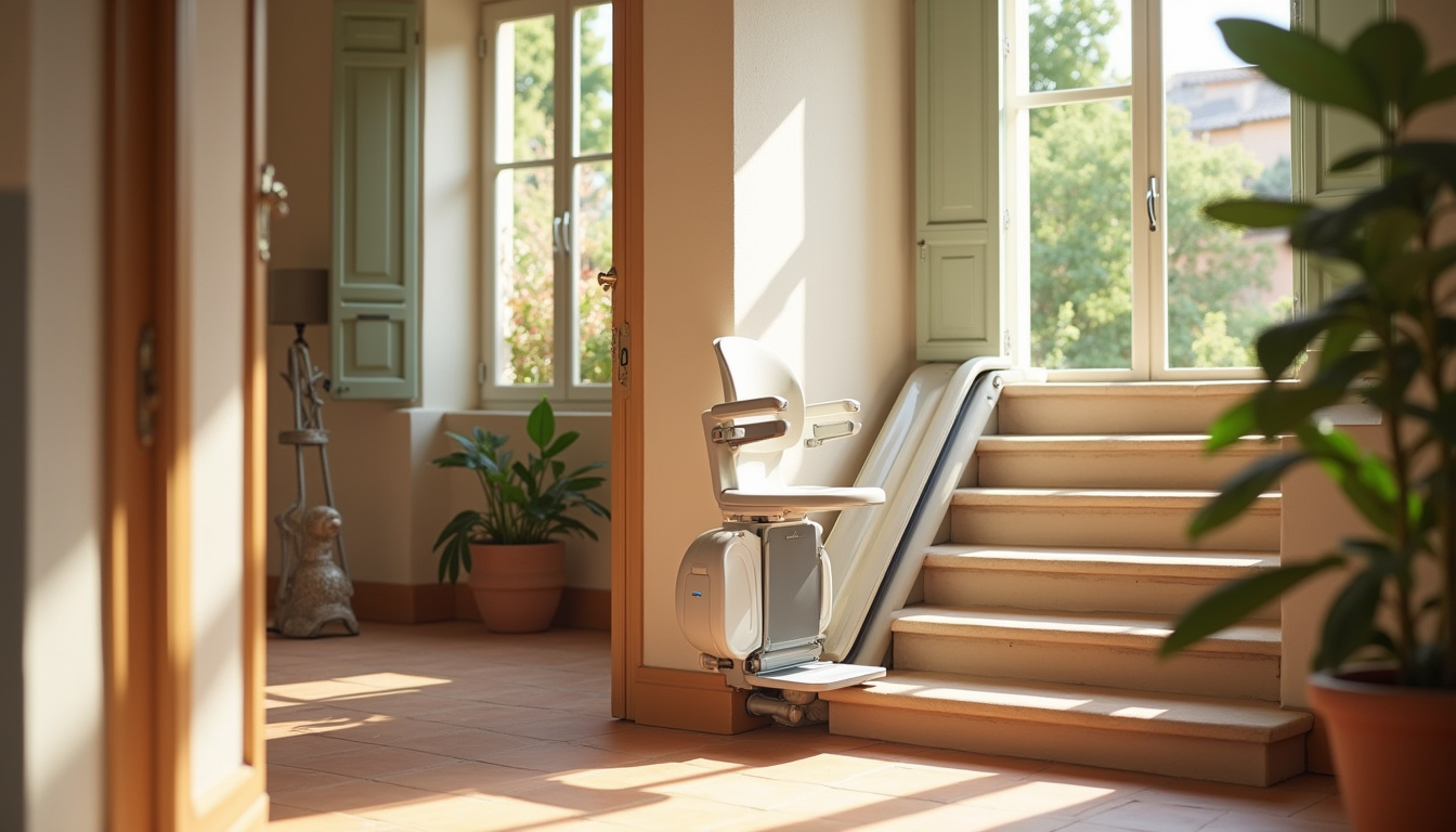 Monte-escalier en fonctionnement dans une maison de la région niçoise