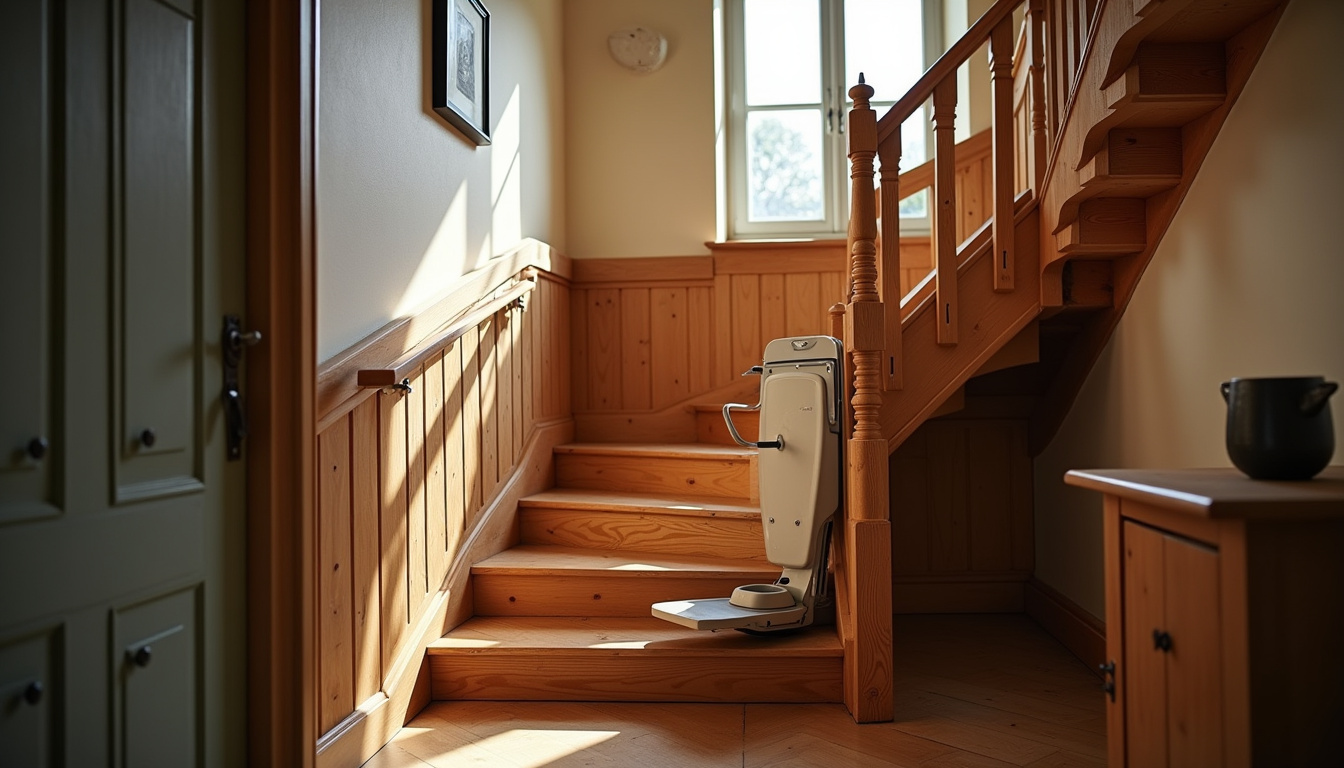 Monte-escalier en fonctionnement dans une maison traditionnelle à Tréméven