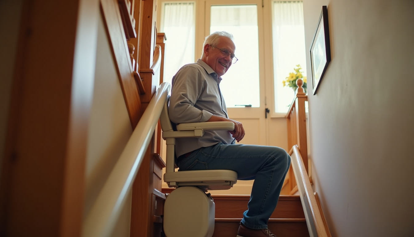 Monte-escalier en location installé temporairement dans une maison à Merville