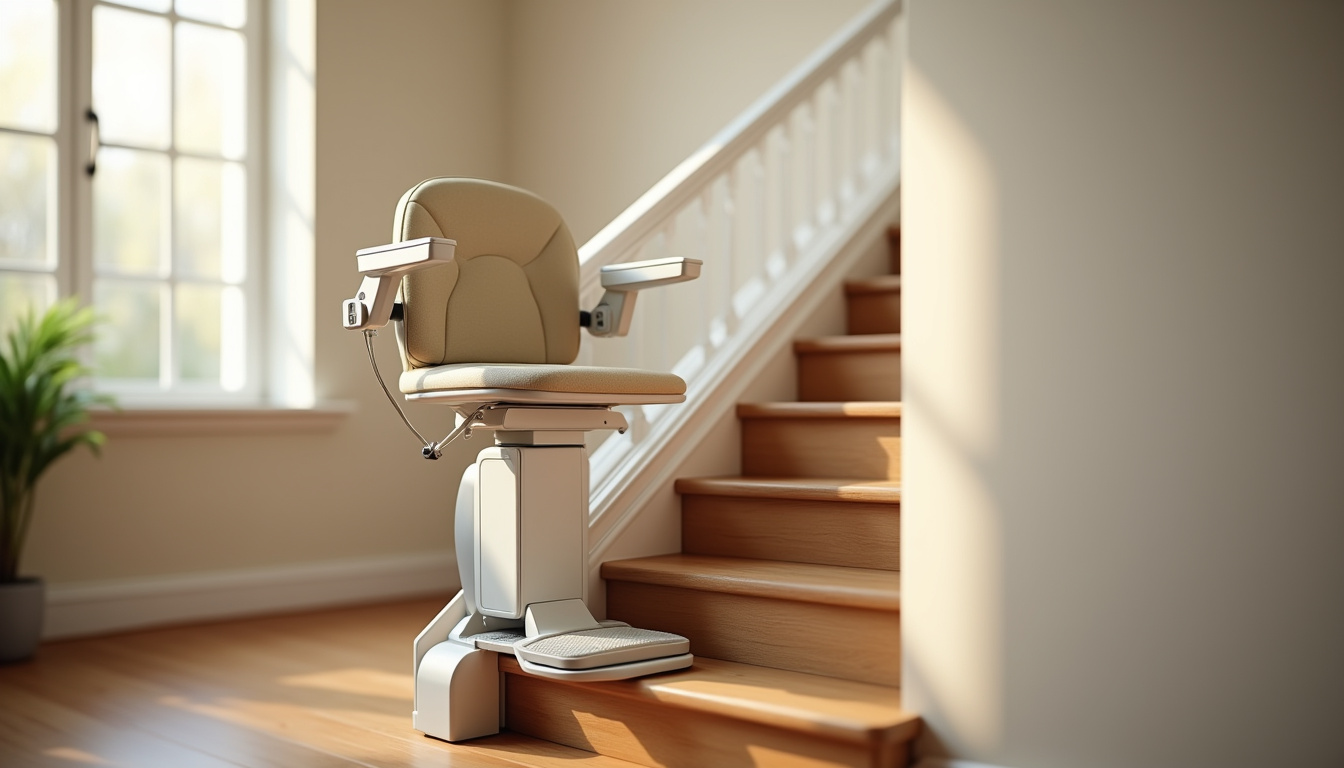 Monte-escalier équipé de ses options: siège pivotant, télécommande, ceinture de sécurité