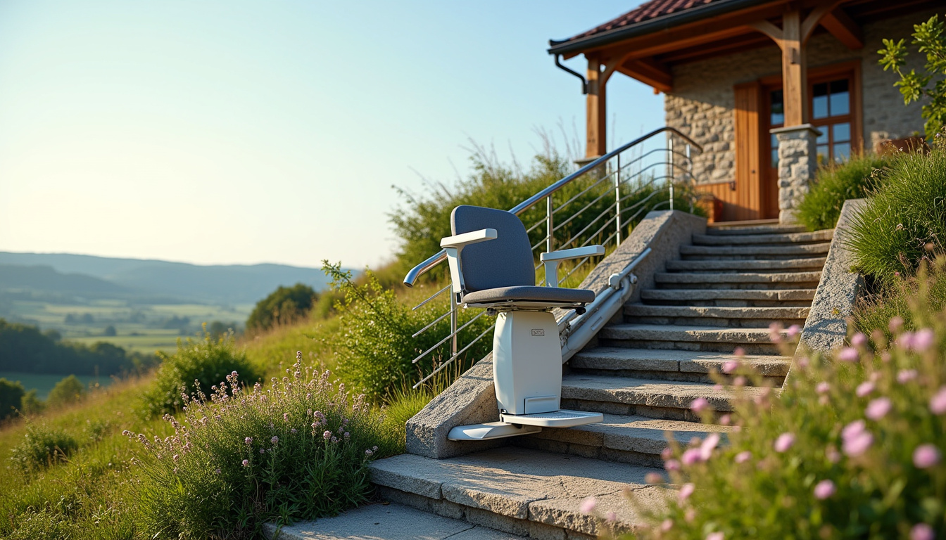 Monte-escalier extérieur installé à Gray dans un cadre rural