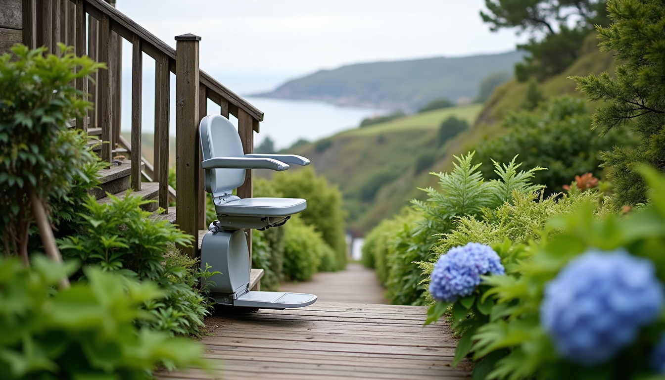 Monte-escalier extérieur installé dans un jardin à Seignosse