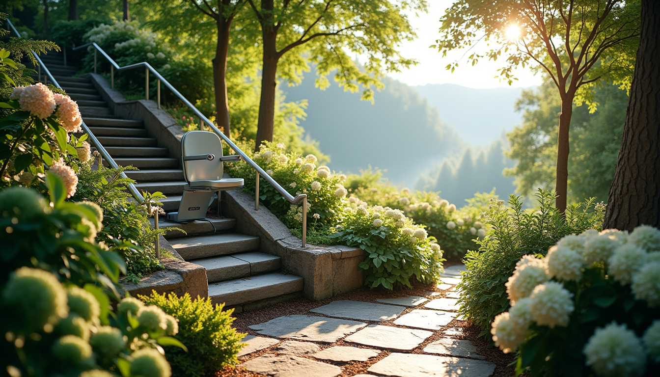 Monte-escalier extérieur installé dans un jardin en pente à Tulle