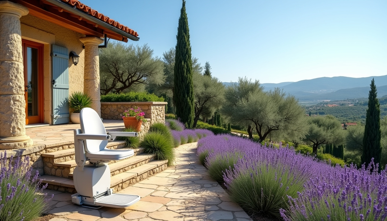Monte-escalier extérieur installé dans une maison à Cotignac, en Provence