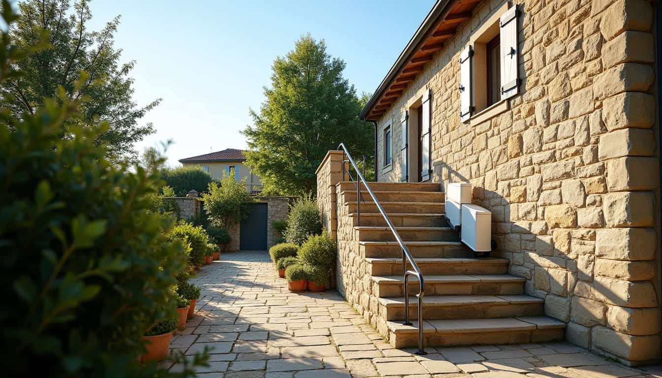 Monte-escalier extérieur installé dans une maison à Gy, Haute-Saône