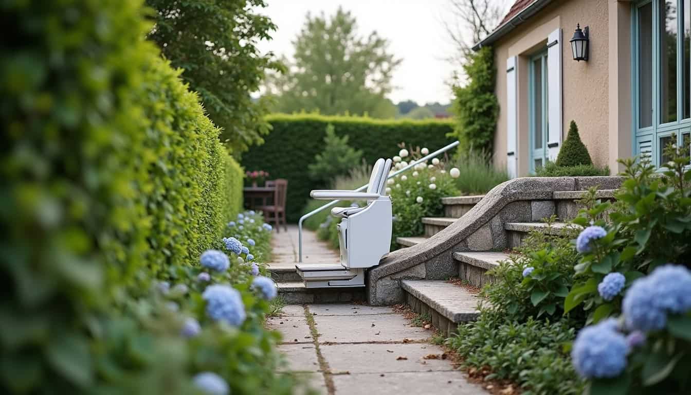 Monte-escalier extérieur installé dans une maison à Saint-Hilaire-le-Vouhis