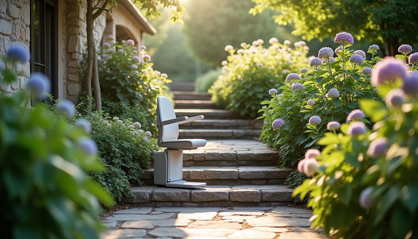 Monte-escalier extérieur installé dans une maison à Saint-Mathurin avec jardin