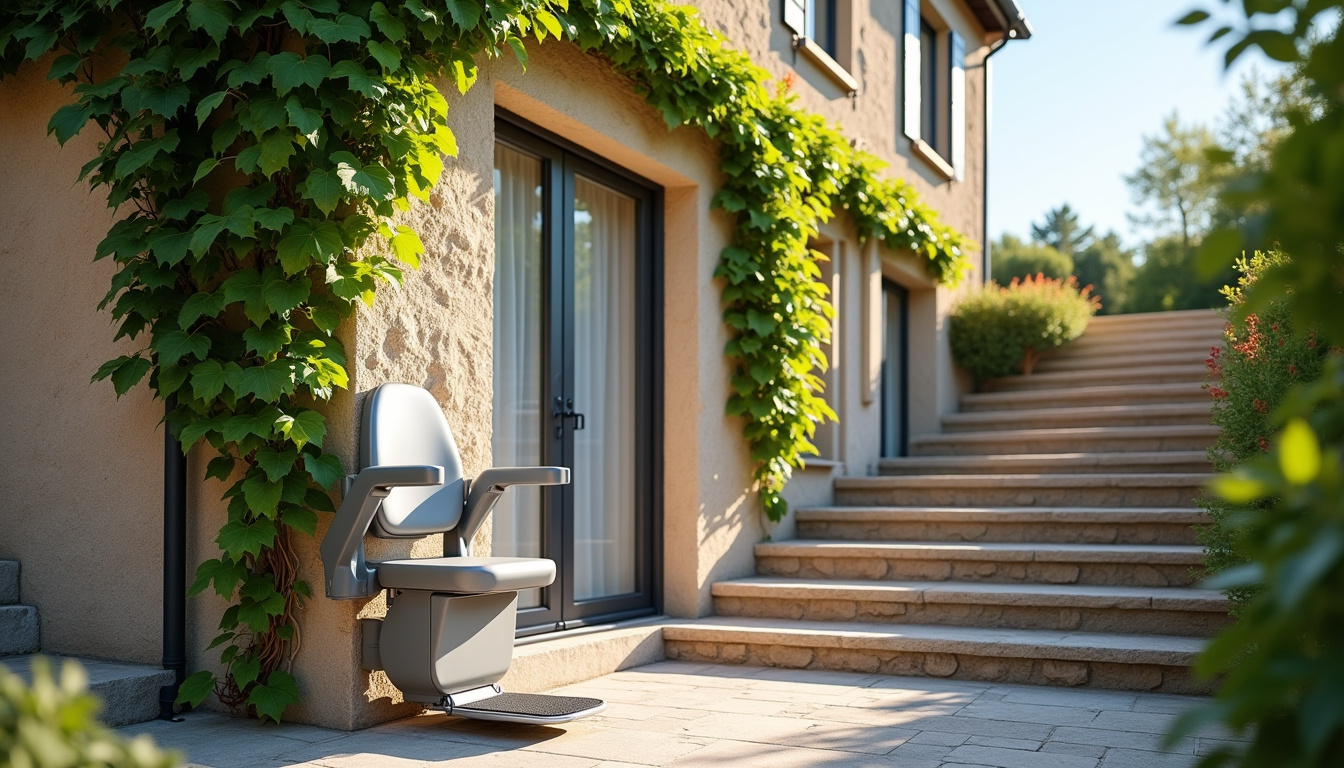 Monte-escalier extérieur installé dans une maison à Vénéjan, adapté aux intempéries et sécurisé
