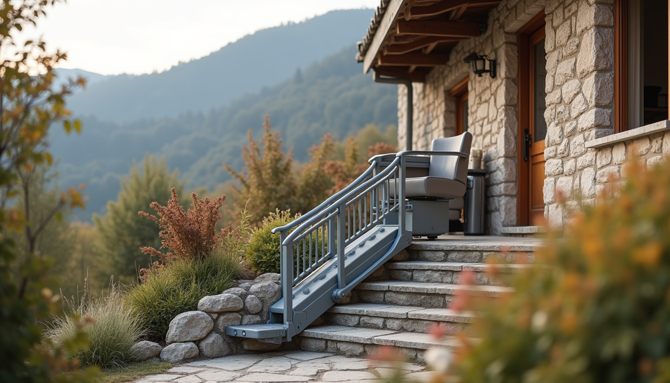 Monte-escalier extérieur installé devant une maison à Berre-les-alpes, résistant aux intempéries