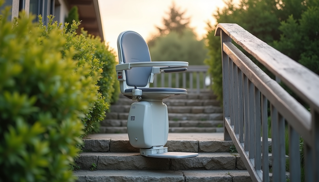 Monte-escalier extérieur installé devant une maison à Conflans-Sainte-Honorine, avec revêtement résistant aux intempéries