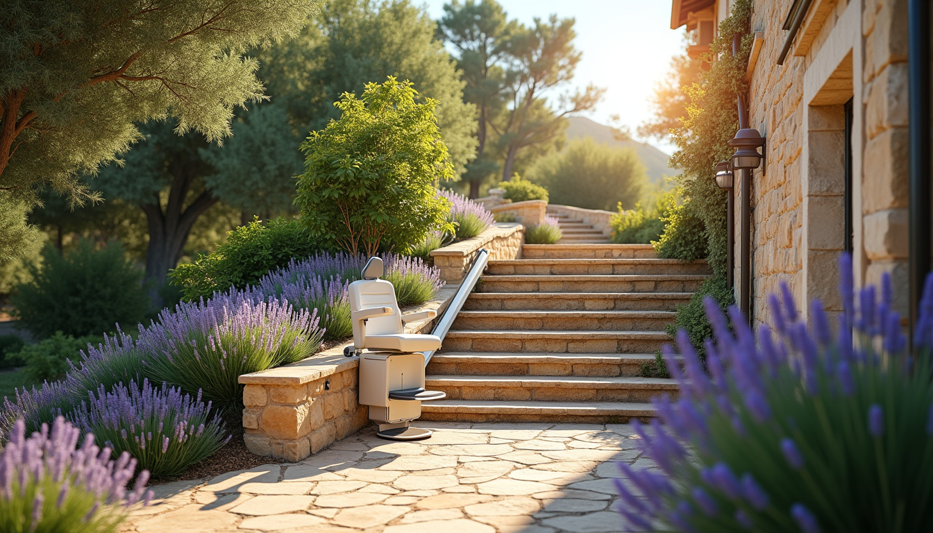 Monte-escalier extérieur installé devant une maison à Fontès