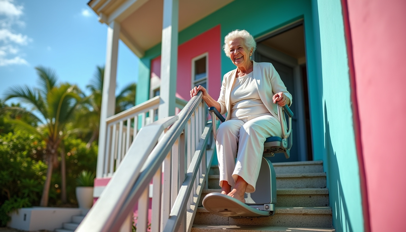 Monte-escalier extérieur installé devant une maison à Kani-Kéli, Mayotte