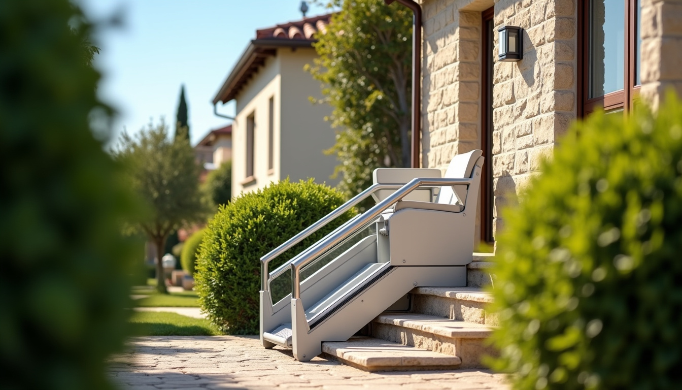Monte-escalier extérieur installé devant une maison à Lombron