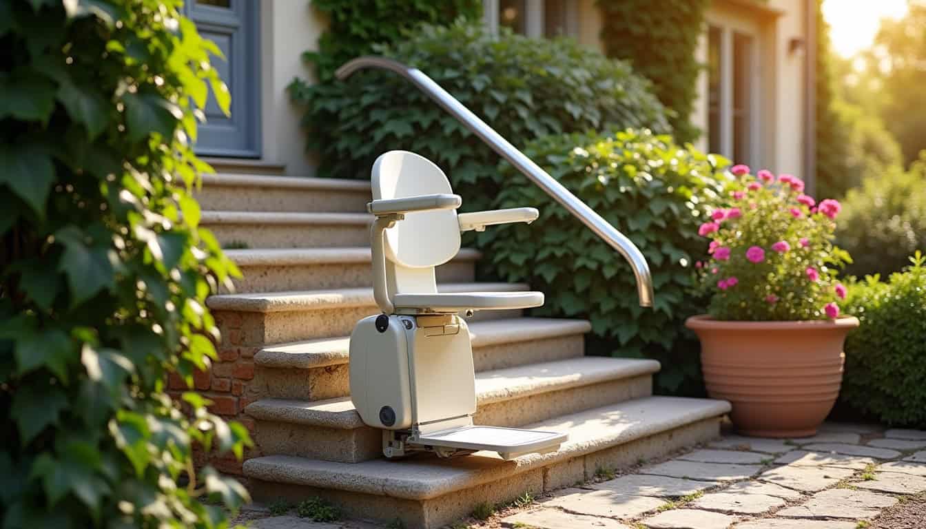 Monte-escalier extérieur installé devant une maison à Mont-sur-Meurthe