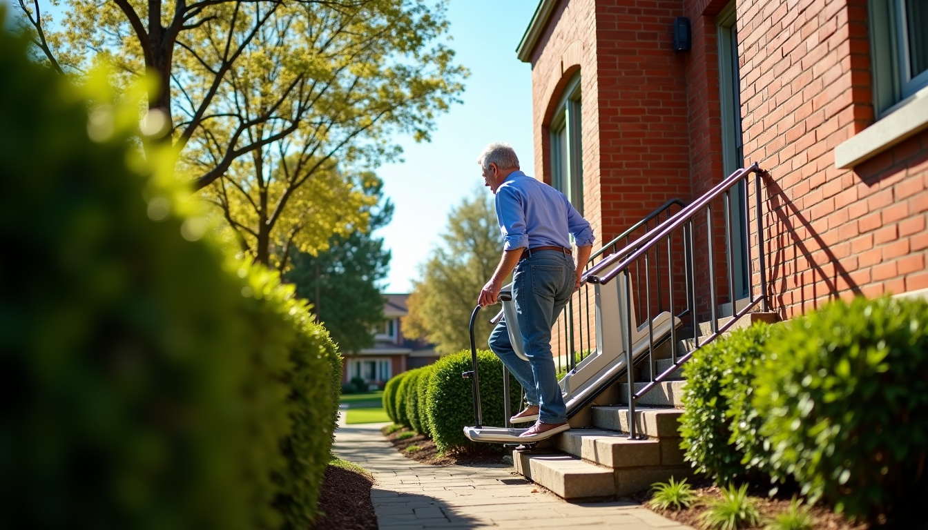 Monte-escalier extérieur installé devant une maison à Petite-Forêt