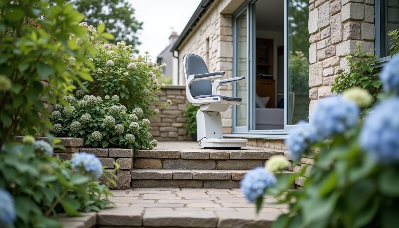 Monte-escalier extérieur installé devant une maison à Renac