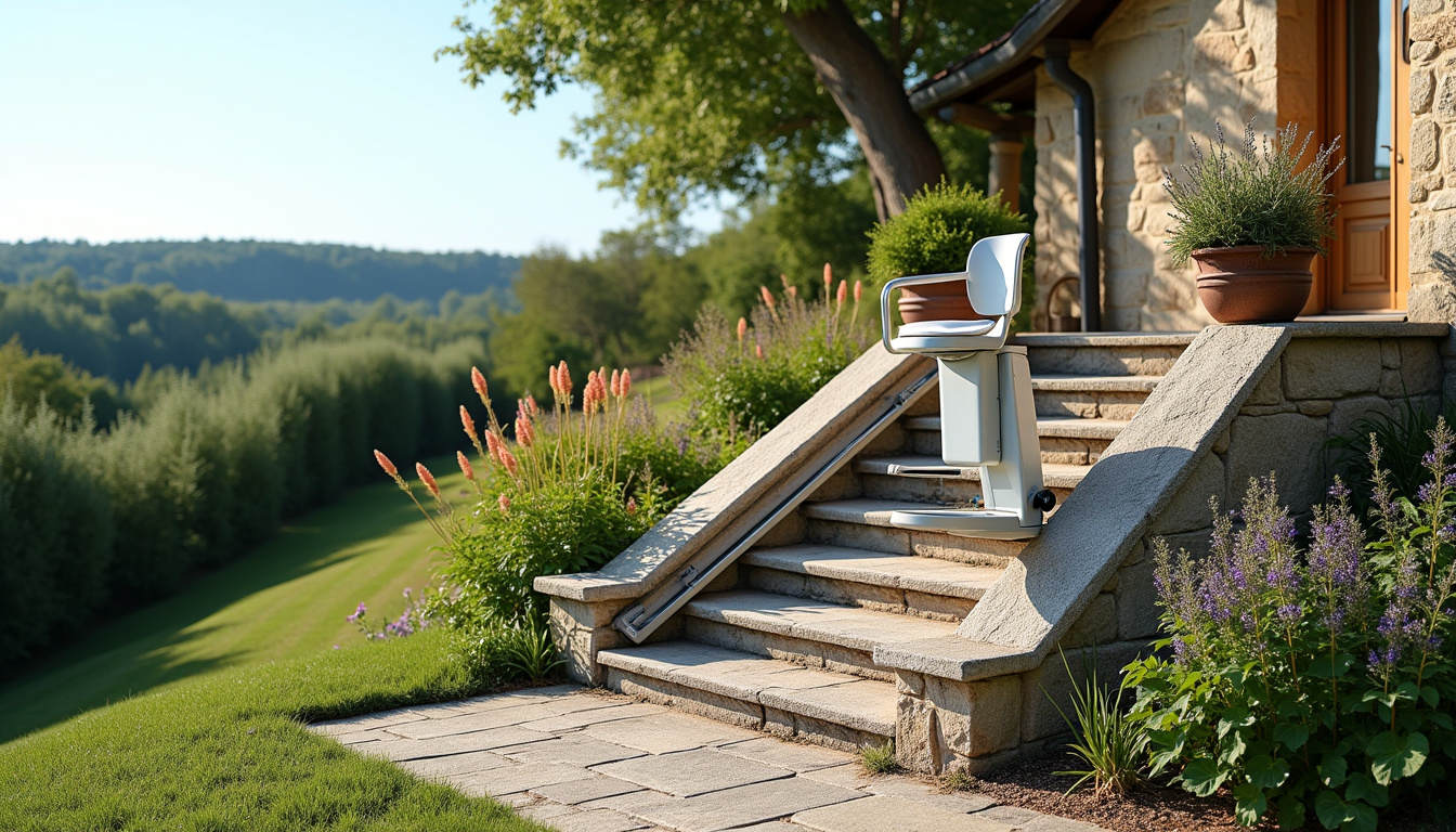 Monte-escalier extérieur installé devant une maison à Saint-Pardoux-Soutiers