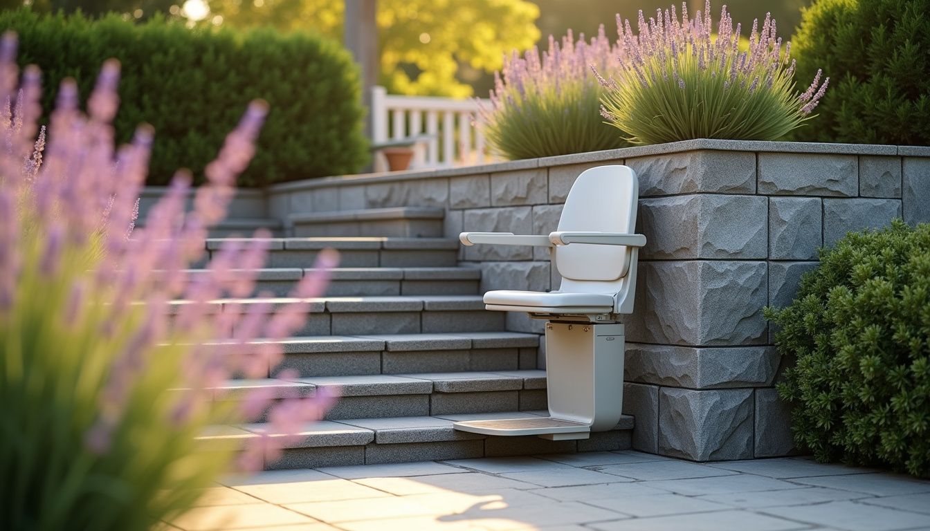 Monte-escalier extérieur installé pour accéder à un jardin surélevé