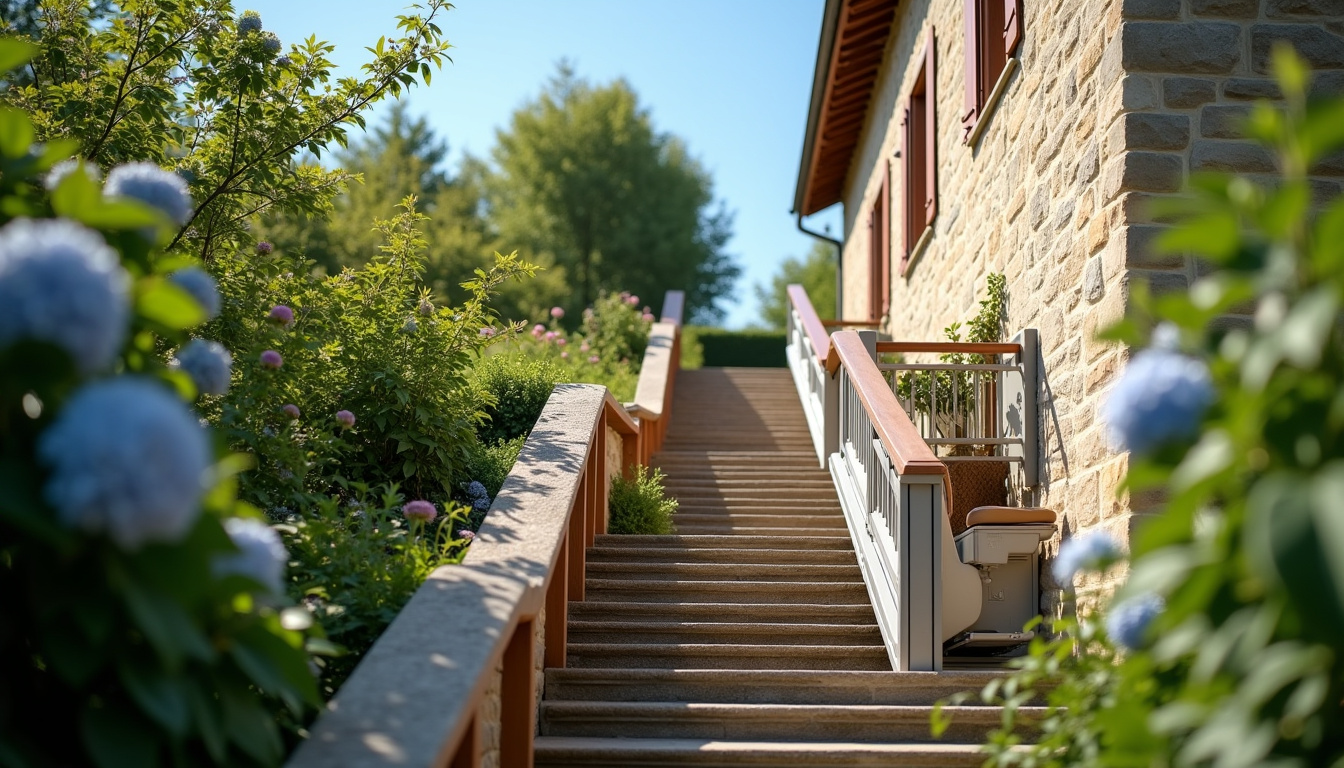 Monte-escalier extérieur installé sur un perron à Bois-d