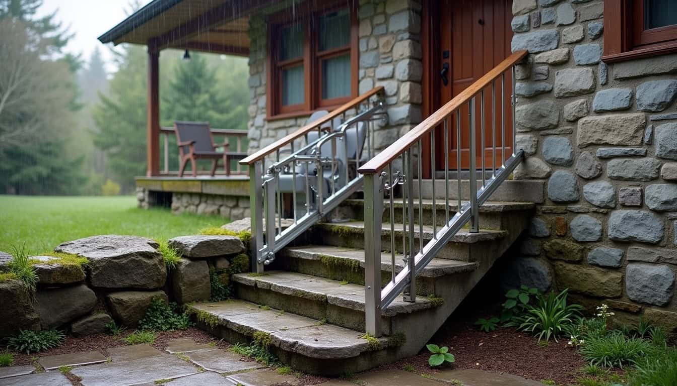 Monte-escalier extérieur installé sur un perron à Hagetmau, résistant aux intempéries