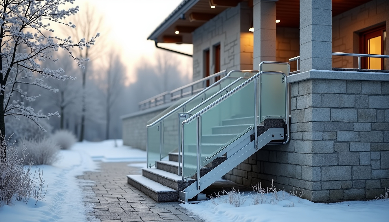 Monte-escalier extérieur installé sur un perron de maison à Lipsheim, avec protection contre la pluie et le gel