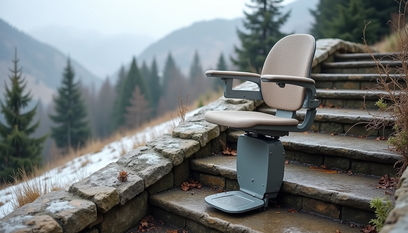 Monte-escalier extérieur résistant aux intempéries dans le Jura
