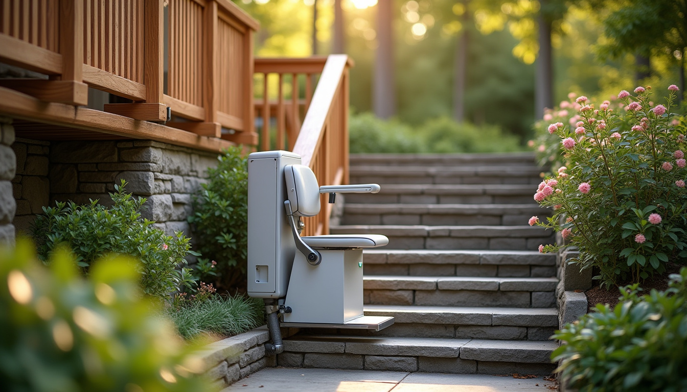 Monte-escalier extérieur utilisable pour accéder à une terrasse ou un jardin