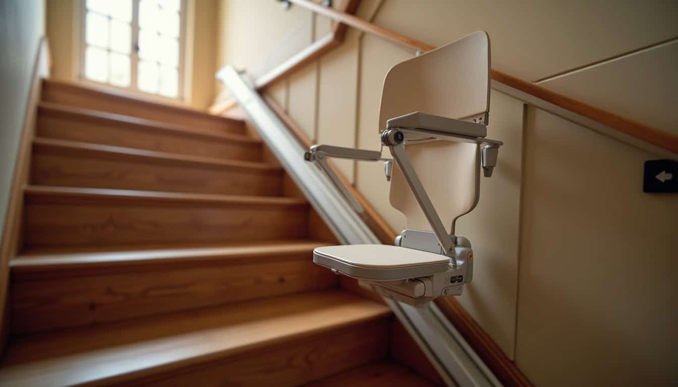 Monte-escalier installé à l’intérieur d’une maison à Saint-Maximin-la-Sainte-Baume, intégré à un escalier traditionnel