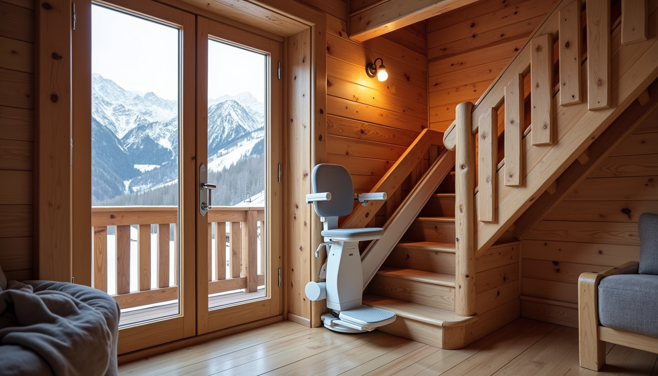 Monte-escalier installé dans un chalet de montagne à Les Deux Alpes