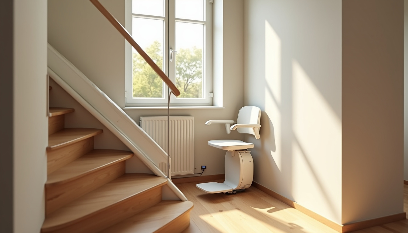 Monte-escalier installé dans un escalier intérieur à Argenteuil, vue réaliste de l