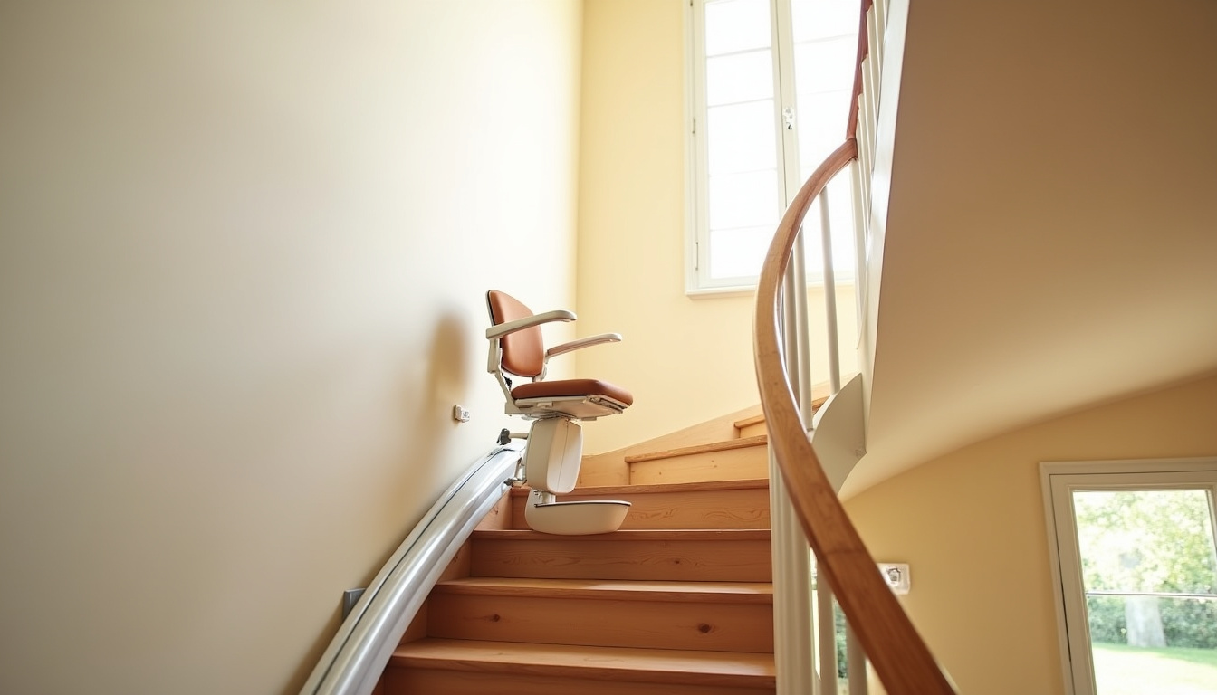 Monte-escalier installé dans un escalier intérieur à Nîmes, vue d