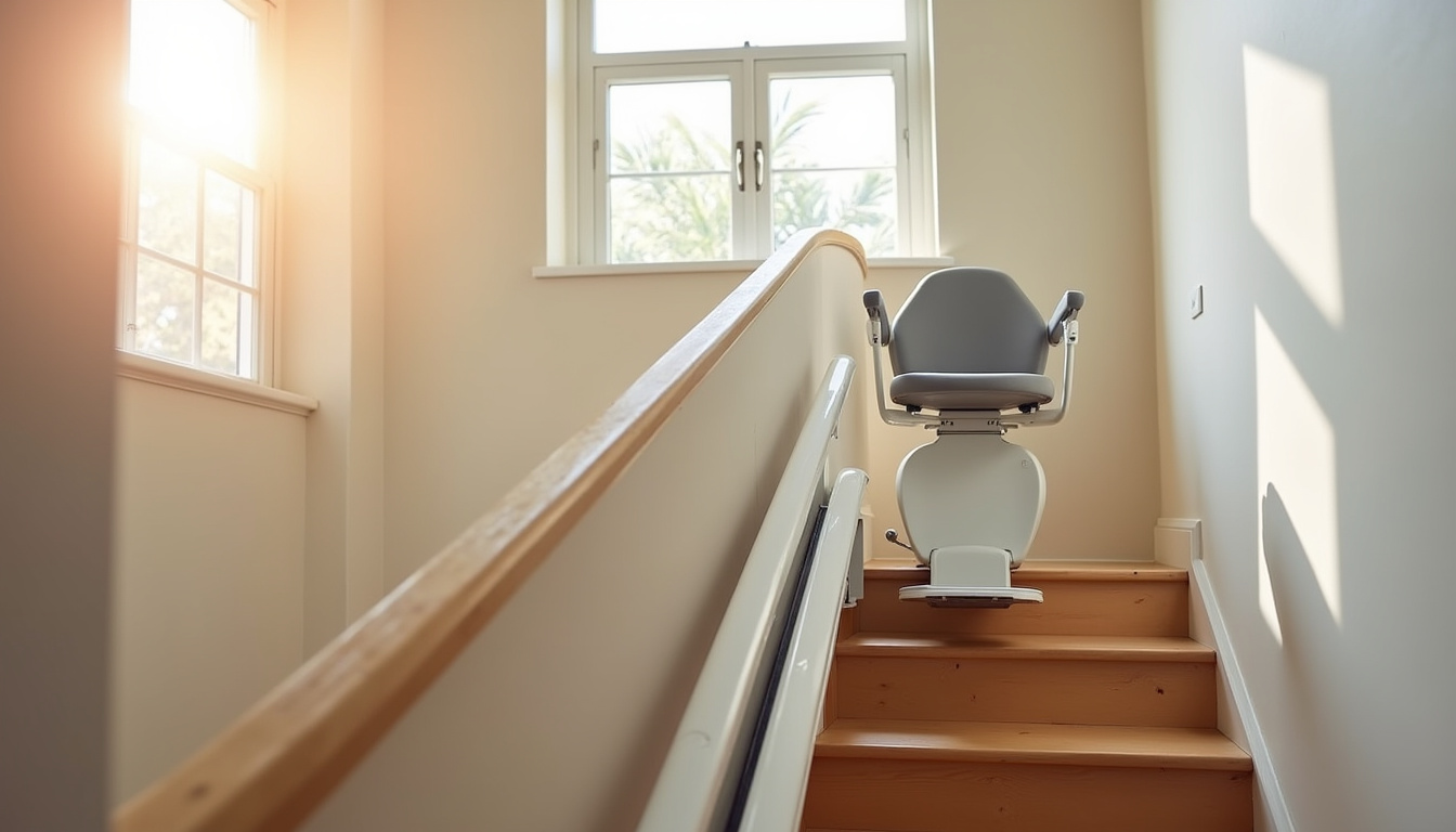 Monte-escalier installé dans un escalier intérieur à Vieux-Condé