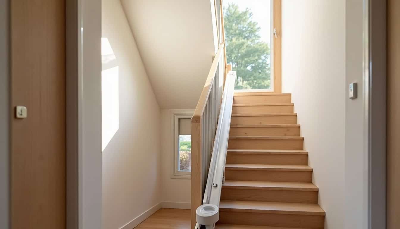 Monte-escalier installé dans un escalier intérieur à Vitrolles avec finition discrète et intégrée à la décoration