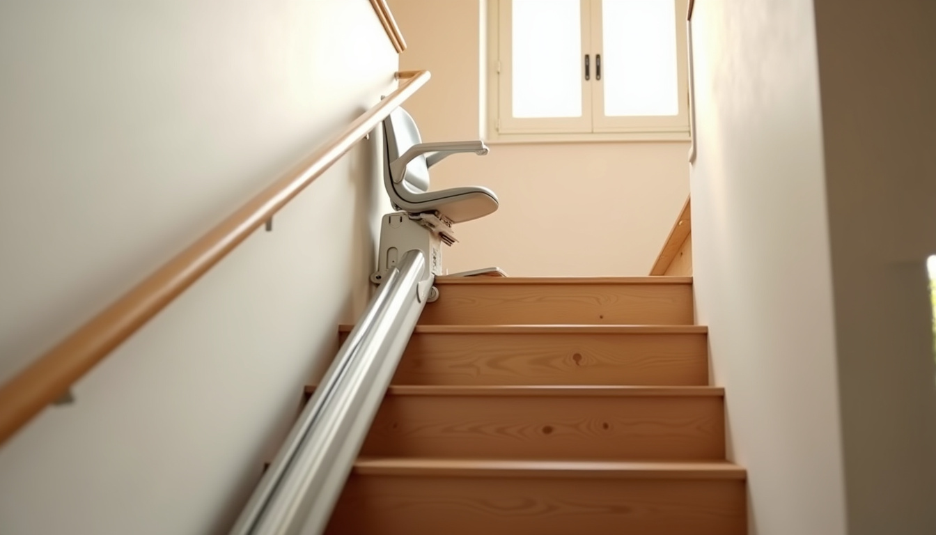 Monte-escalier installé dans un escalier intérieur bien éclairé, avec un design moderne et discret