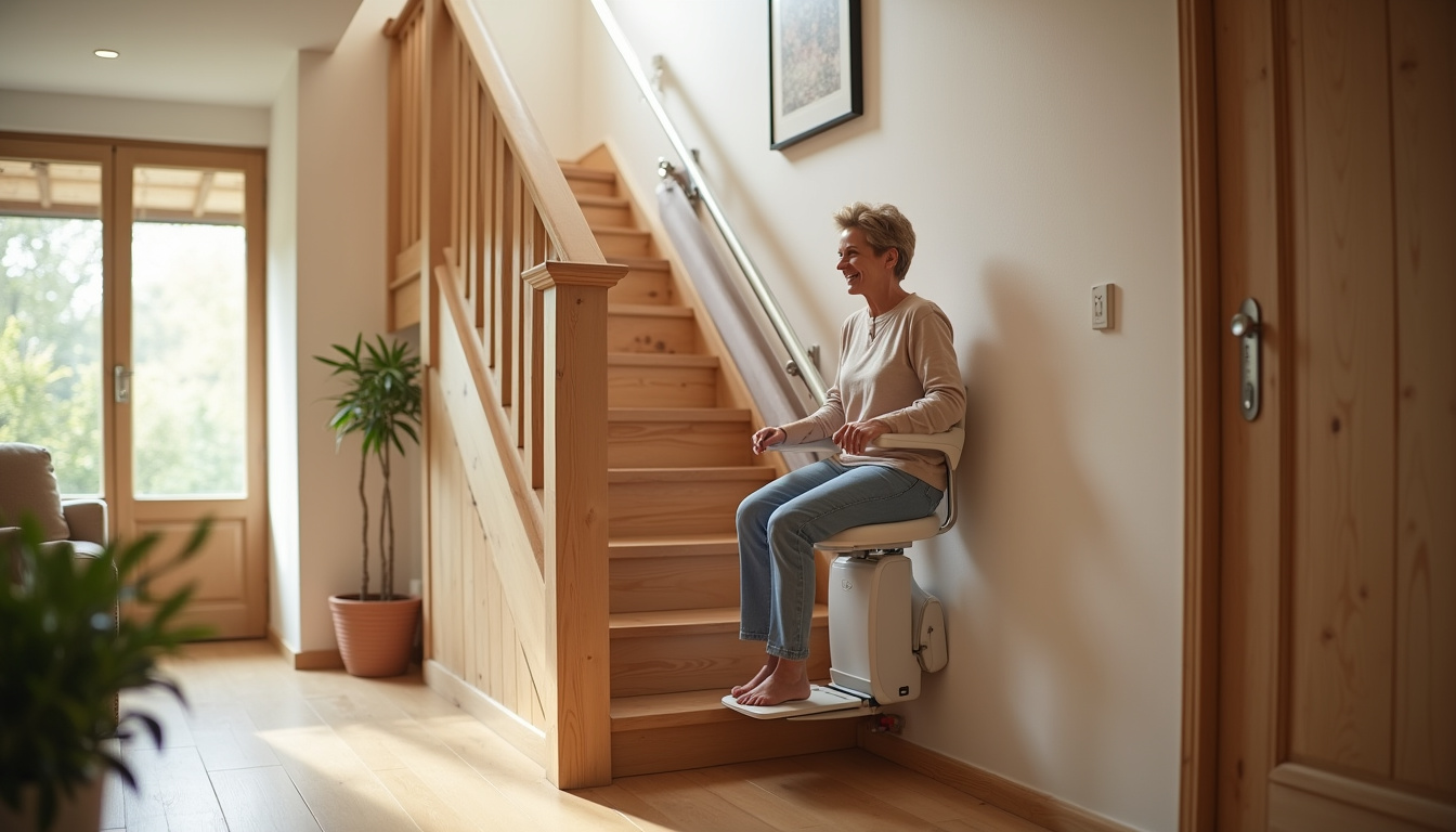 Monte-escalier installé dans un escalier intérieur de maison à Bagneaux-sur-Loing