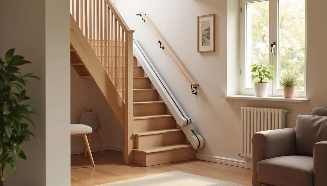 Monte-escalier installé dans un escalier intérieur de maison à Campsas