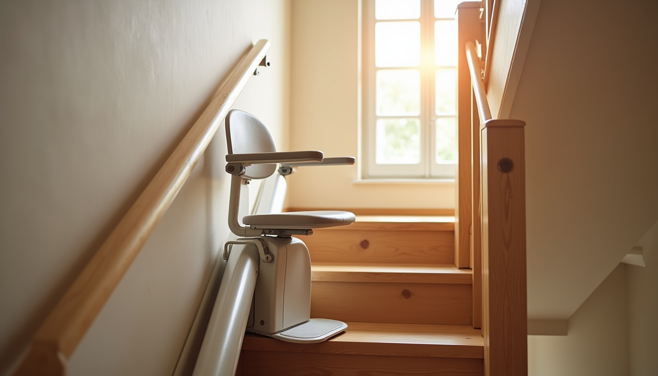 Monte-escalier installé dans un escalier intérieur de maison à Pocé-les-Bois