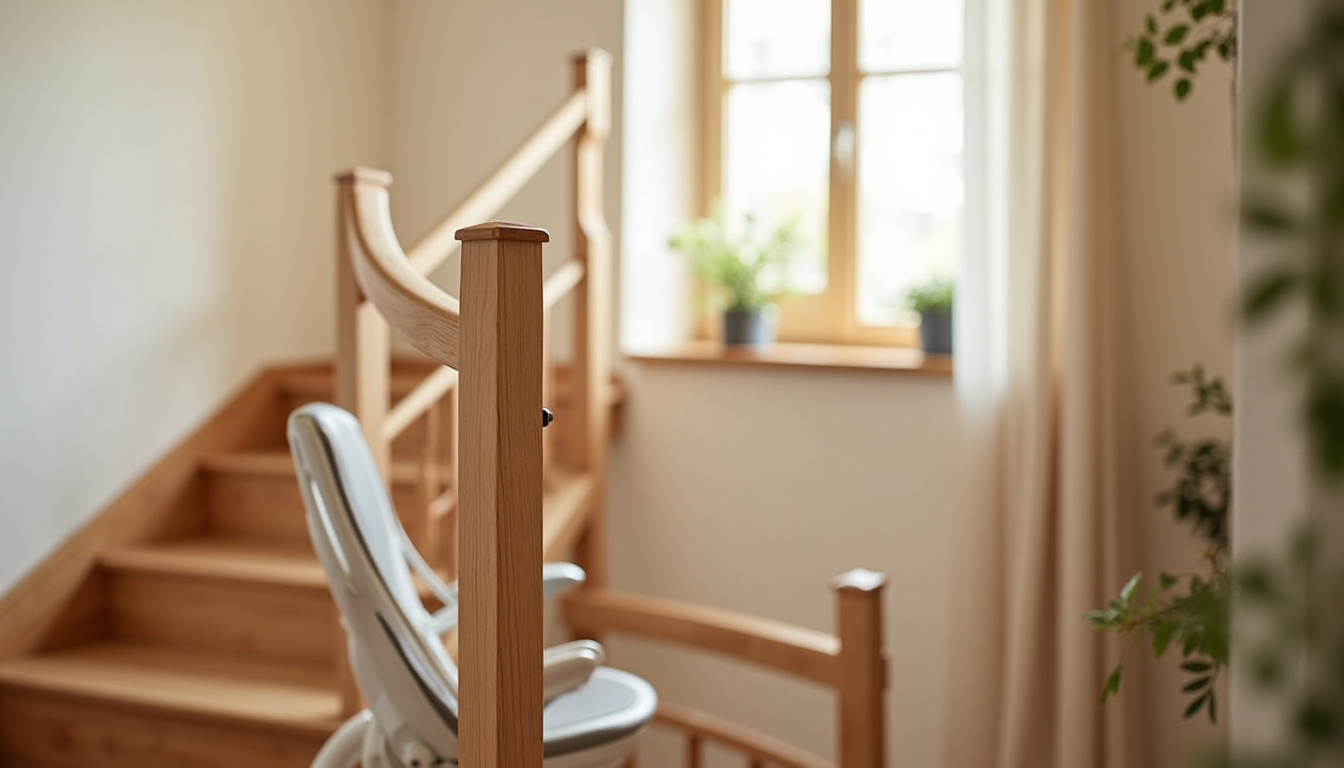 Monte-escalier installé dans un escalier intérieur de maison à Rauville-la-Bigot