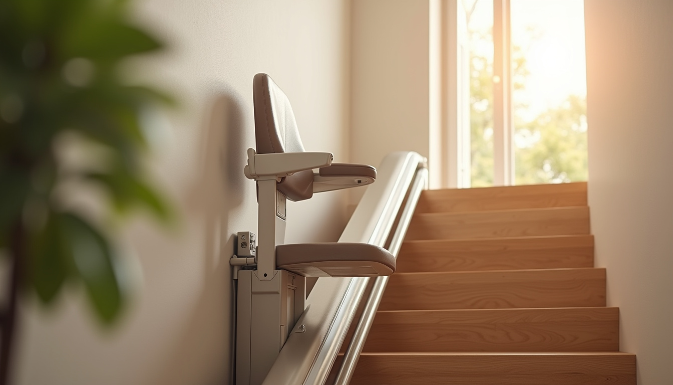 Monte-escalier installé dans un escalier intérieur, design épuré et intégré à l