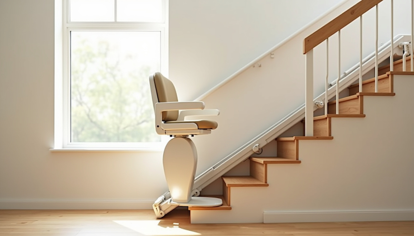 Monte-escalier installé dans un escalier intérieur droit d