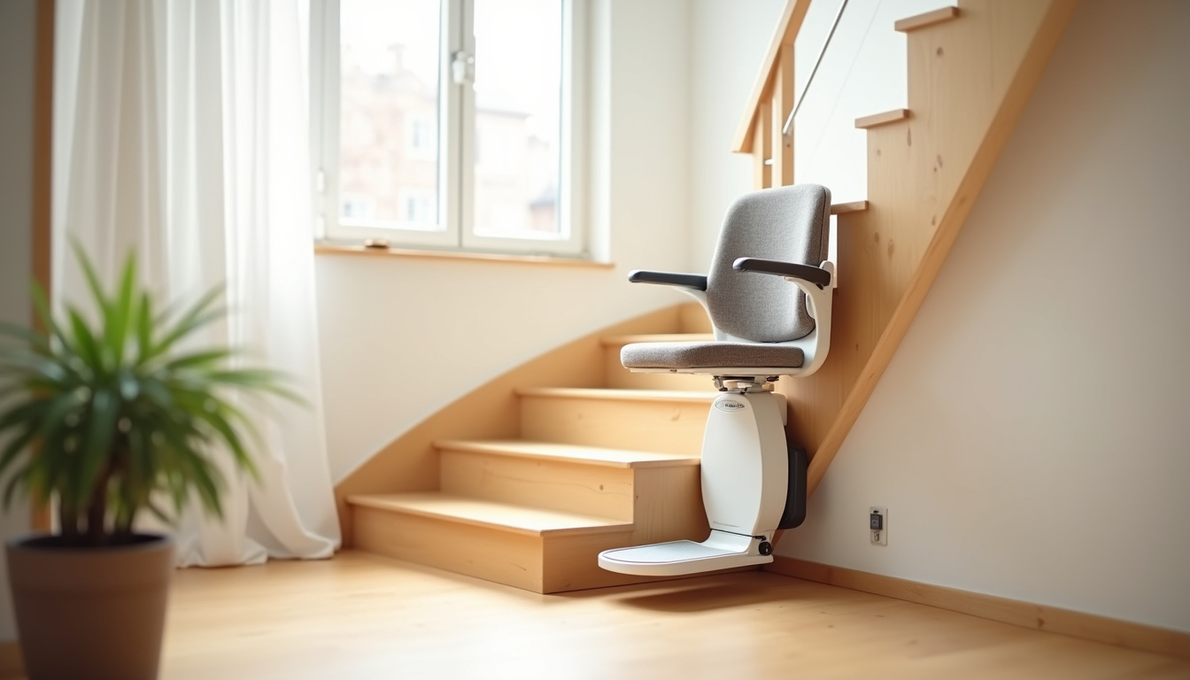 Monte-escalier installé dans un escalier intérieur, modèle sobre et élégant